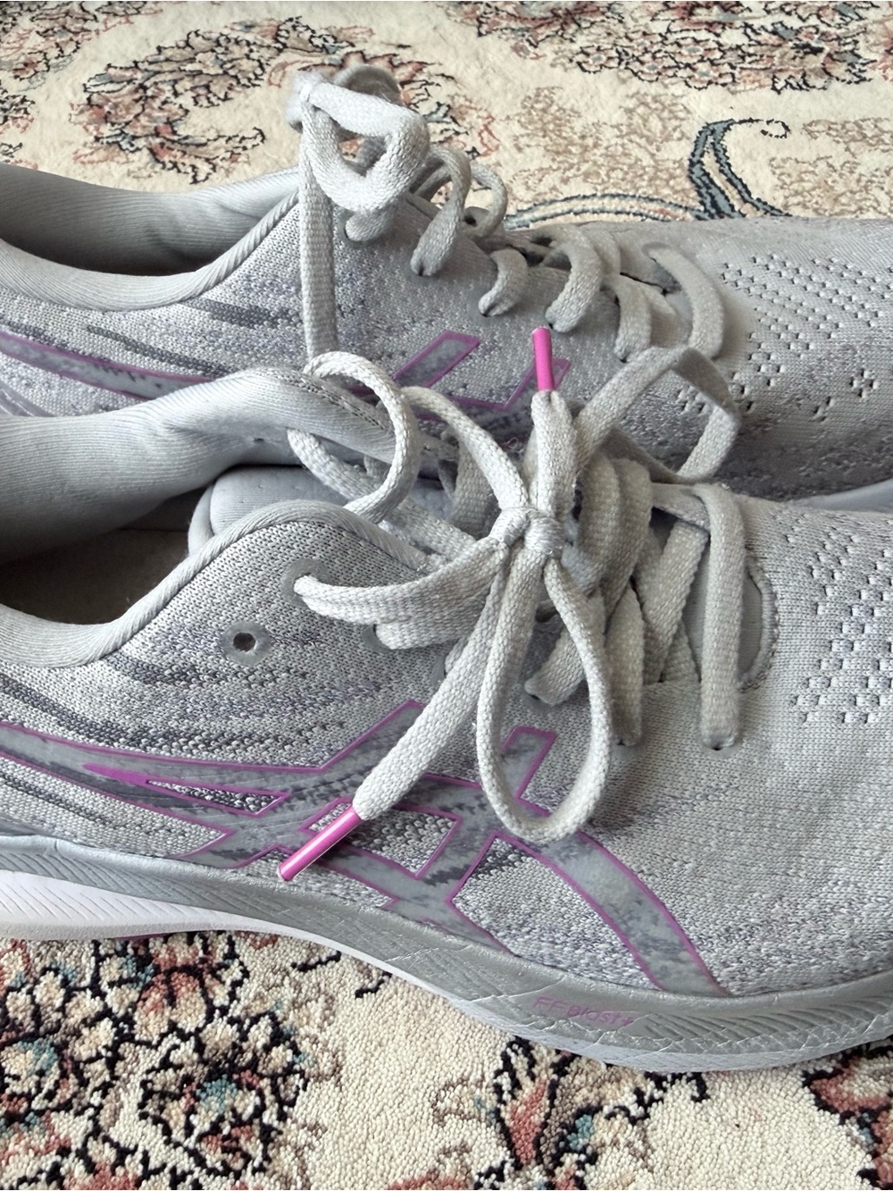 ASICS Gray Athletic Running Shoes with Pink Accents